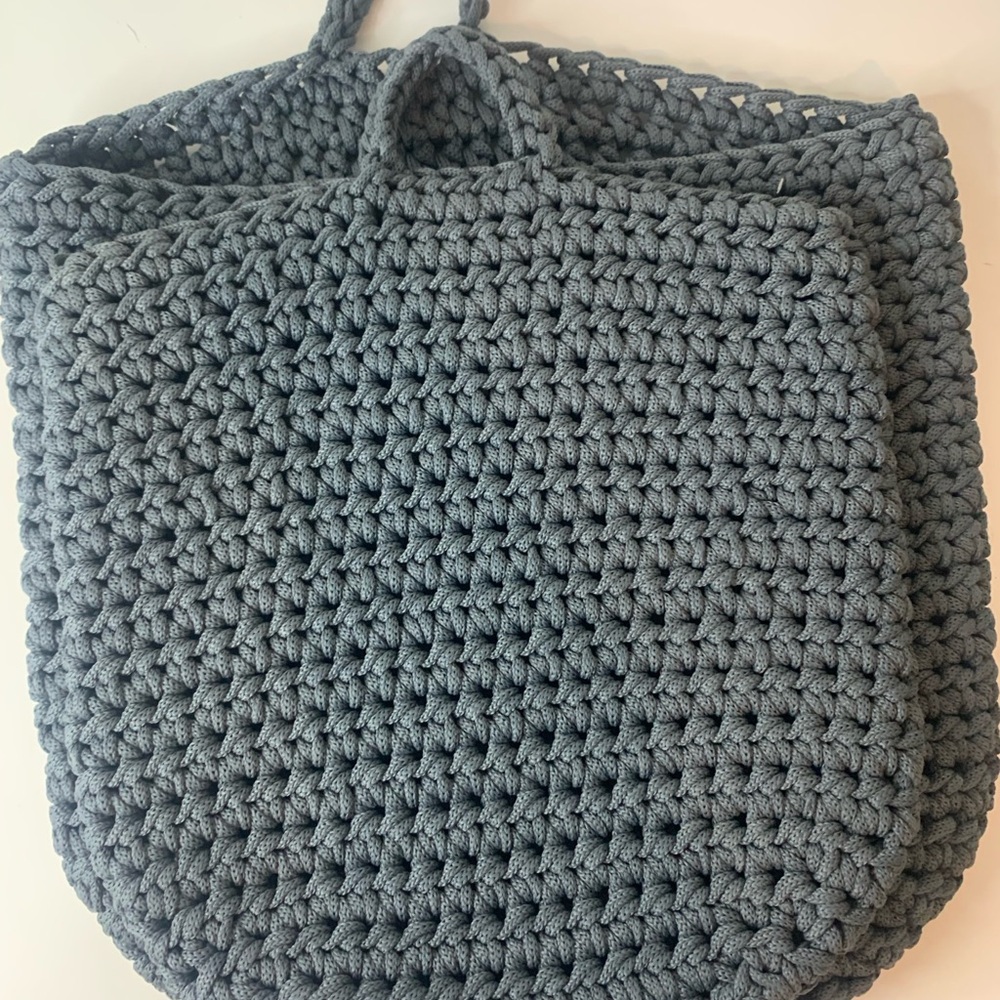 Handmade Gray Crochet Storage Baskets 9 and11". Hang ,cotton/hemp blend. Durable